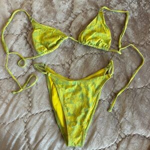 Pacsun LA Hearts yellow and green paisley bikini set medium